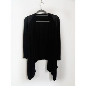 ZARA Black Cardigan with Faux Leather Shoulders